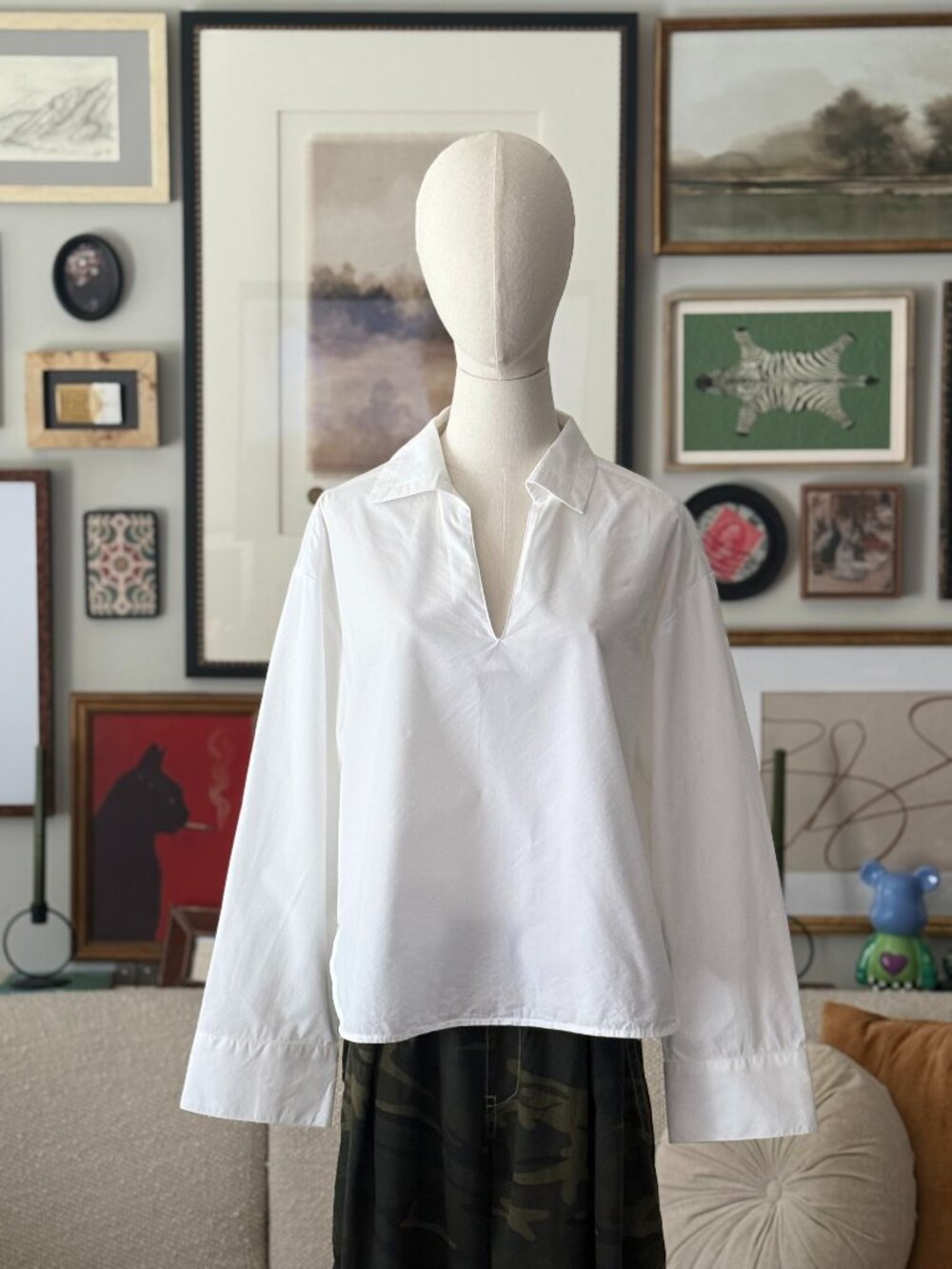 H&M Loose-Fit Woven Pullover Popover Shirt - White - Size M - NWT